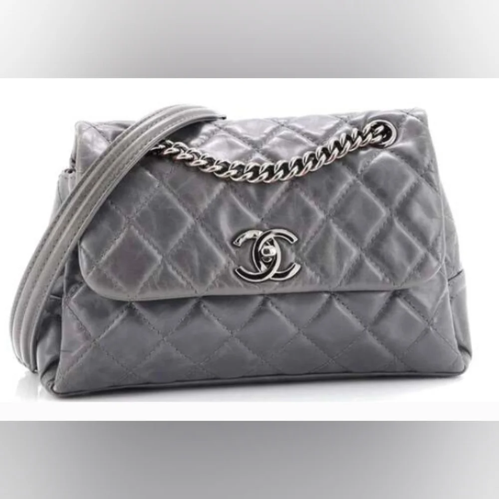 Chanel Gray Calfskin Quilted Leather Bag